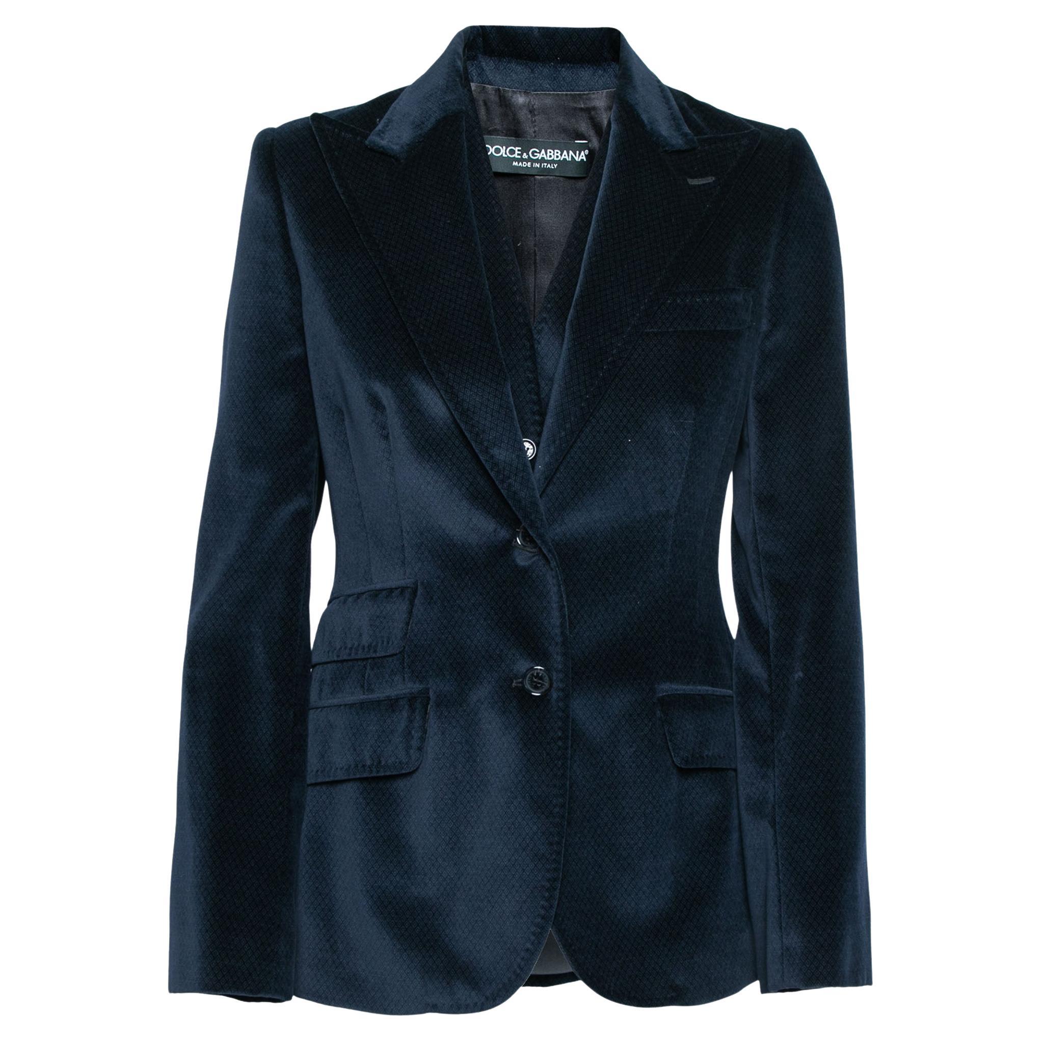 Dolce 
Gabbana Navy Blue Patterned Velvet Waistcoat 
Blazer Set S/M