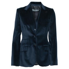 Dolce & Gabbana Marineblaue gemusterte Samt-Weste & Blazer-Set S/M