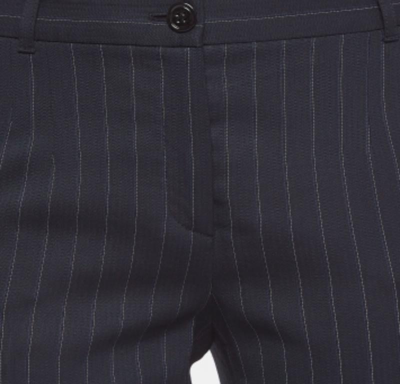 Nero Dolce & Gabbana Pantaloni formali in lana gessata blu navy M. in vendita