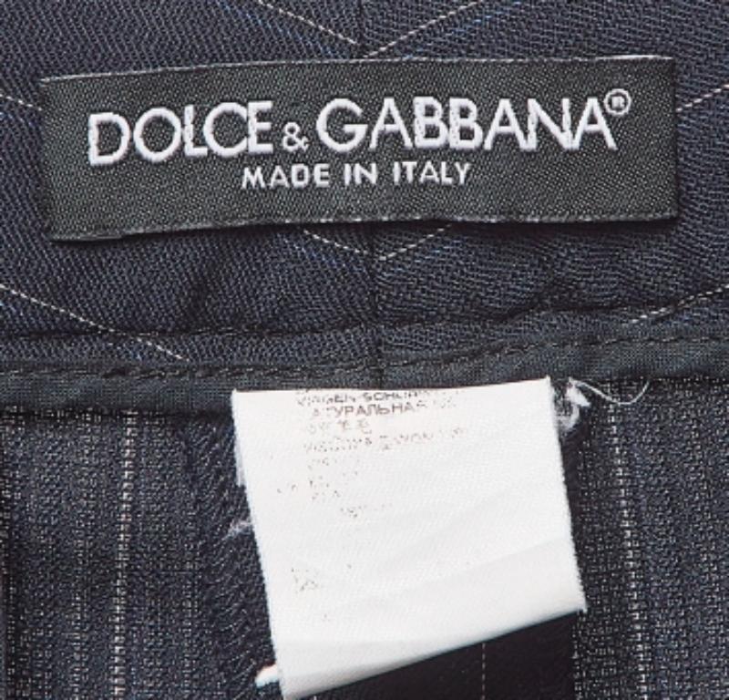 Donna Dolce & Gabbana Pantaloni formali in lana gessata blu navy M. in vendita