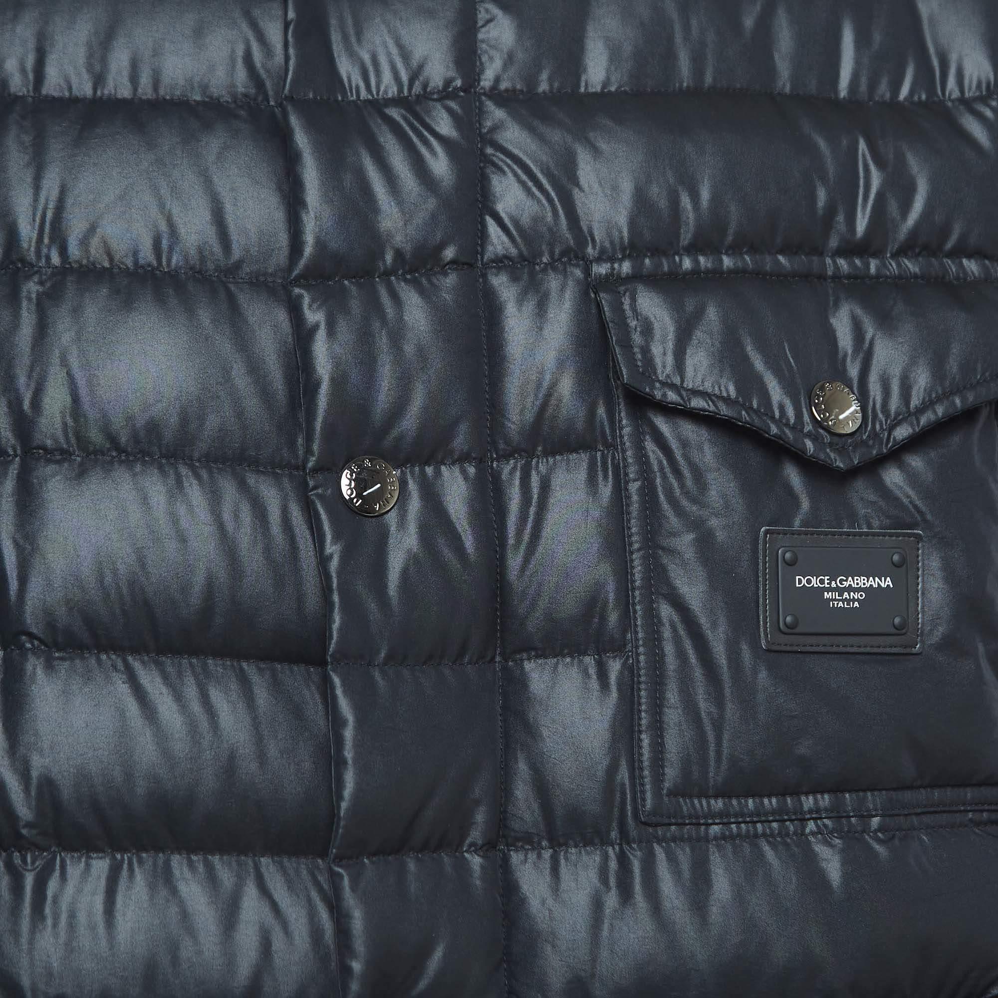 Black Dolce & Gabbana Navy Blue Quilted Nylon Blend Zip Front Down Jacket XXL