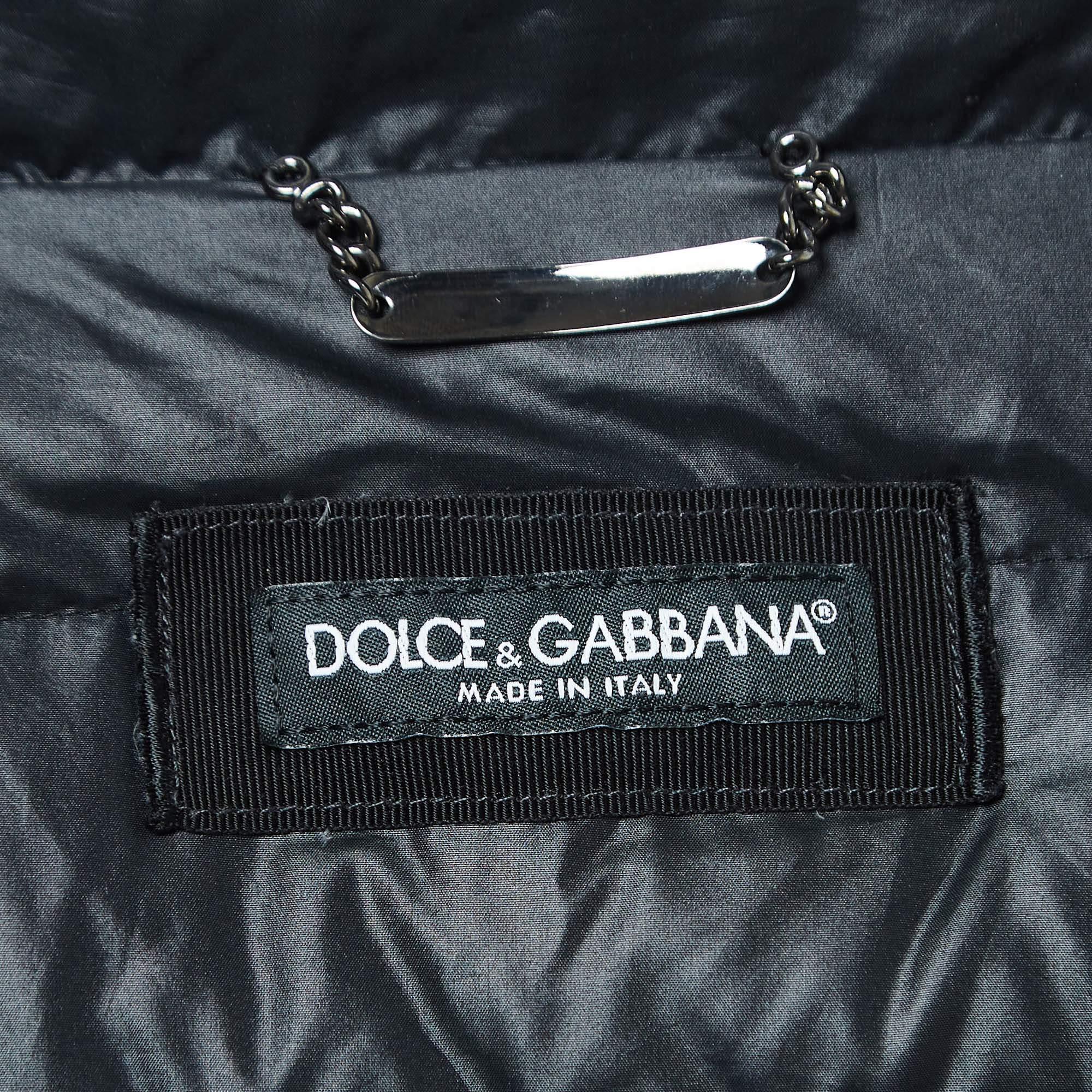 Dolce & Gabbana Navy Blue Quilted Nylon Blend Zip Front Down Jacket XXL In Good Condition In Dubai, Al Qouz 2