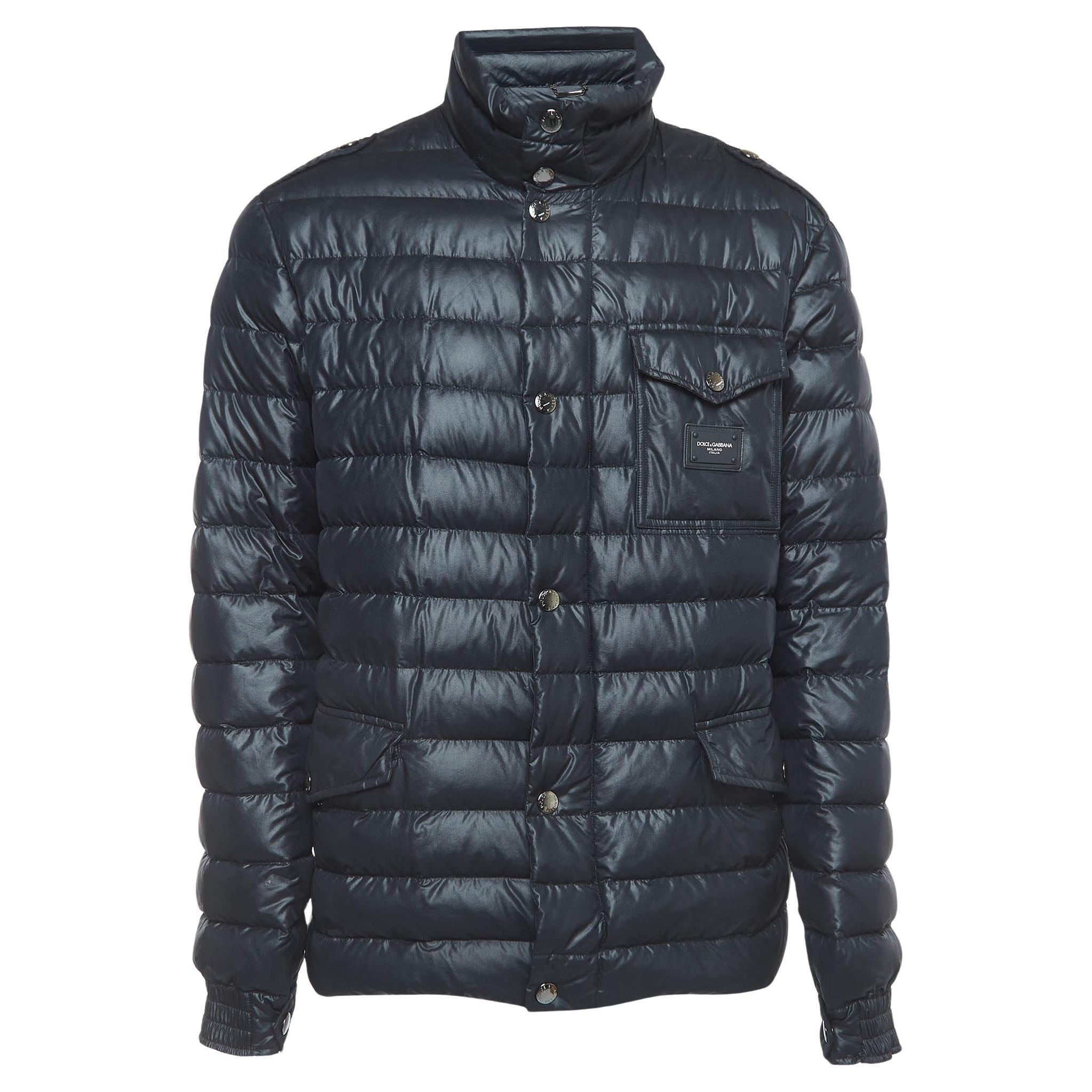 Dolce & Gabbana Navy Blue Quilted Nylon Blend Zip Front Down Jacket XXL