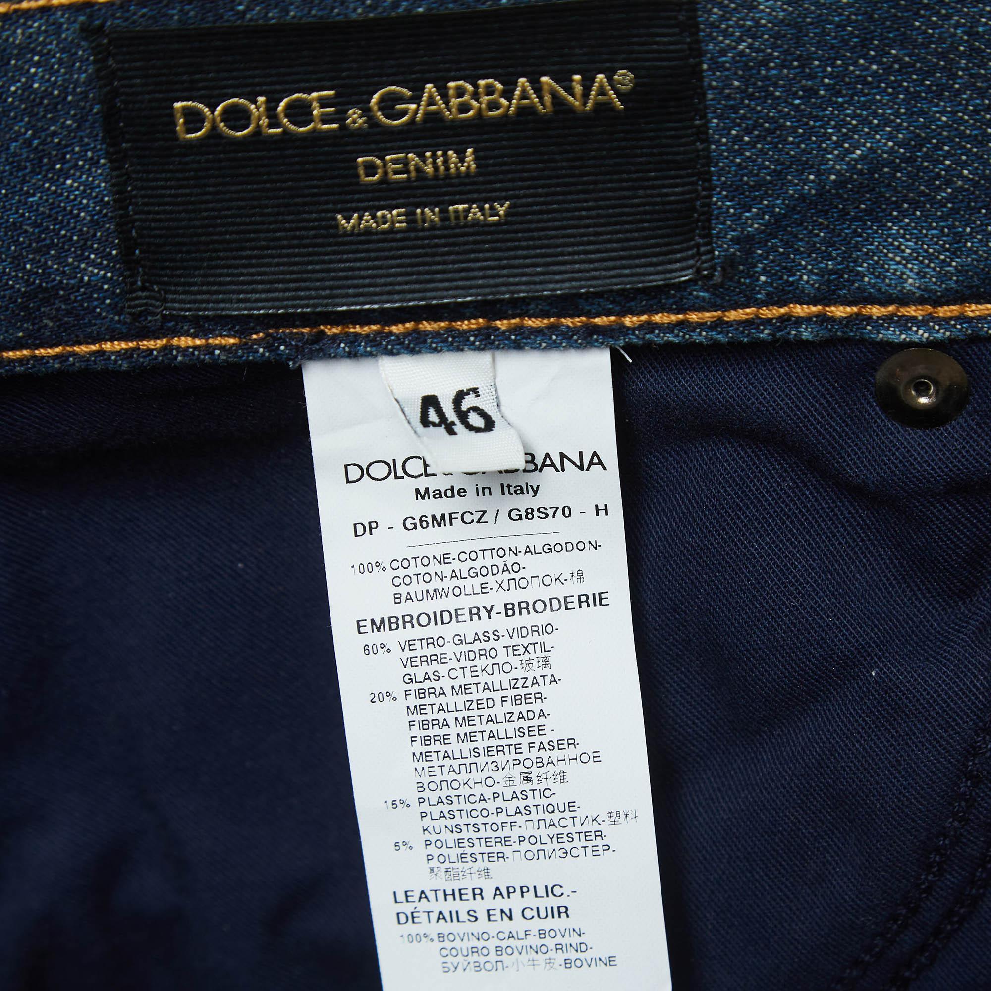 Women's Dolce & Gabbana Navy Blue Ripped Denim Crystal Embellished Jeans L Waist 33