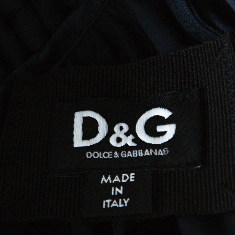 Dolce & Gabbana Navy Blue Satin Contrast Tie Detail Gathered Ruffled Trim Long S 1