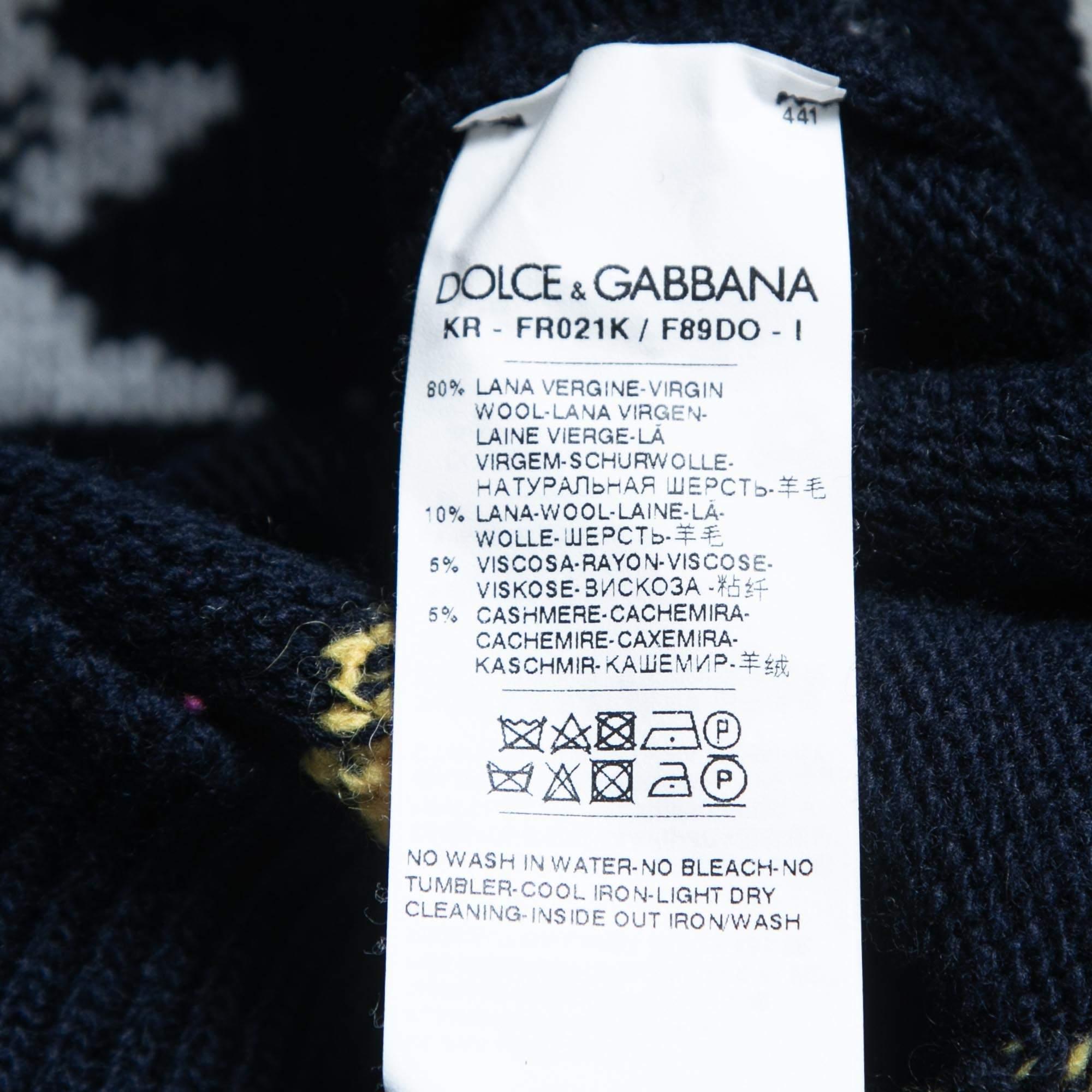 Black Dolce & Gabbana Navy Blue Spaceship Patterned Wool Sweater  For Sale