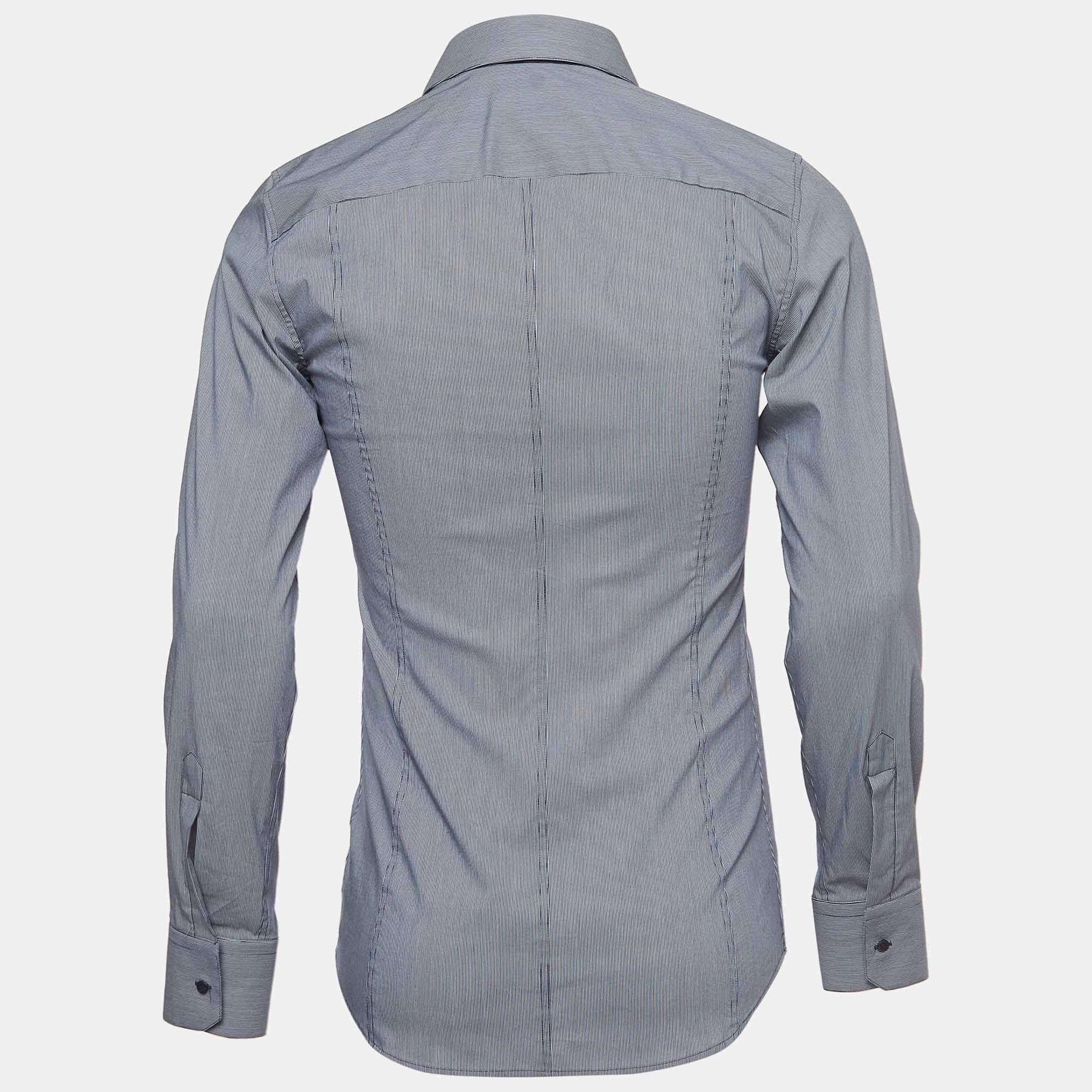 Dolce & Gabbana Navy Blue Striped Cotton Sicilia Full Sleeve Shirt S In Excellent Condition In Dubai, Al Qouz 2