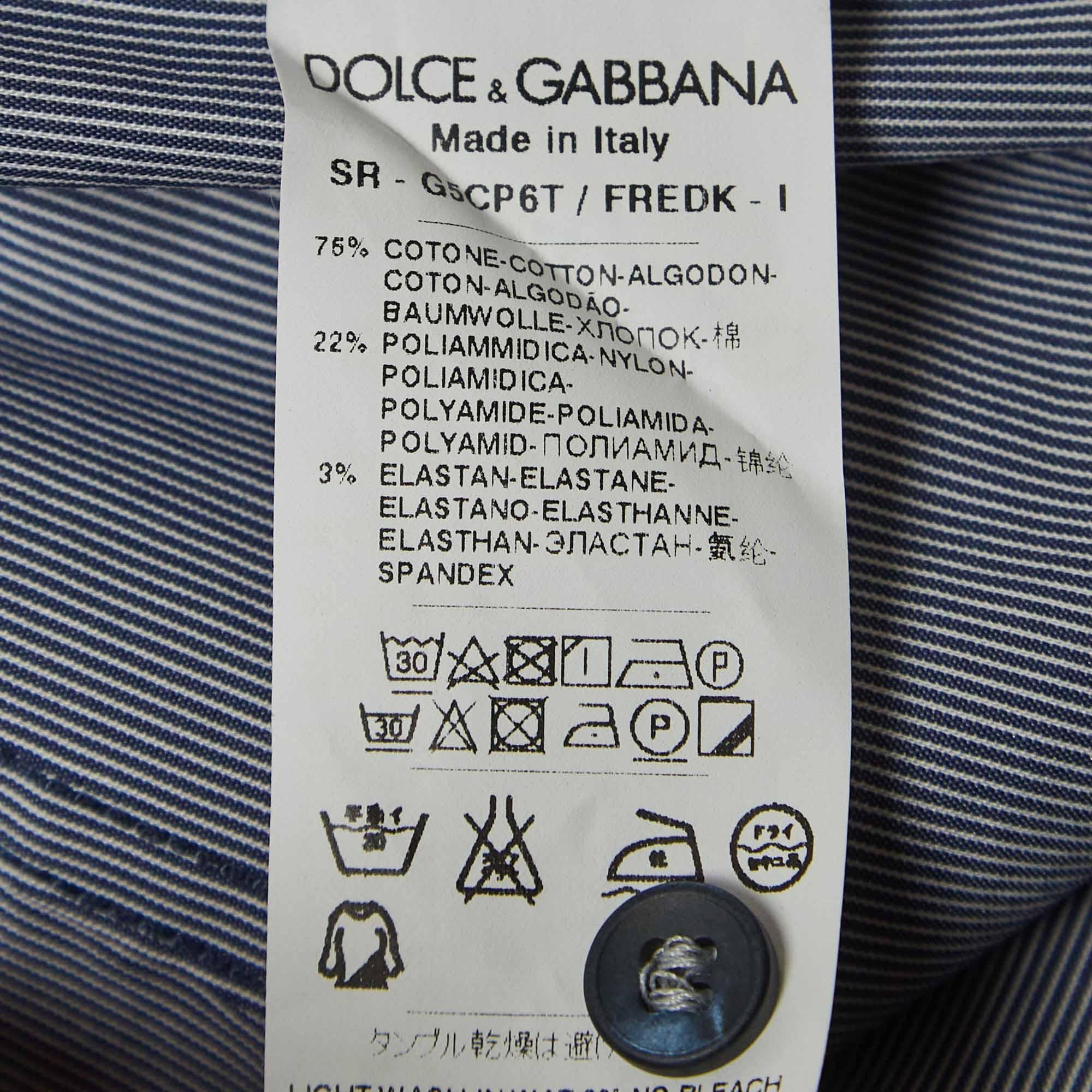 Men's Dolce & Gabbana Navy Blue Striped Cotton Sicilia Full Sleeve Shirt S