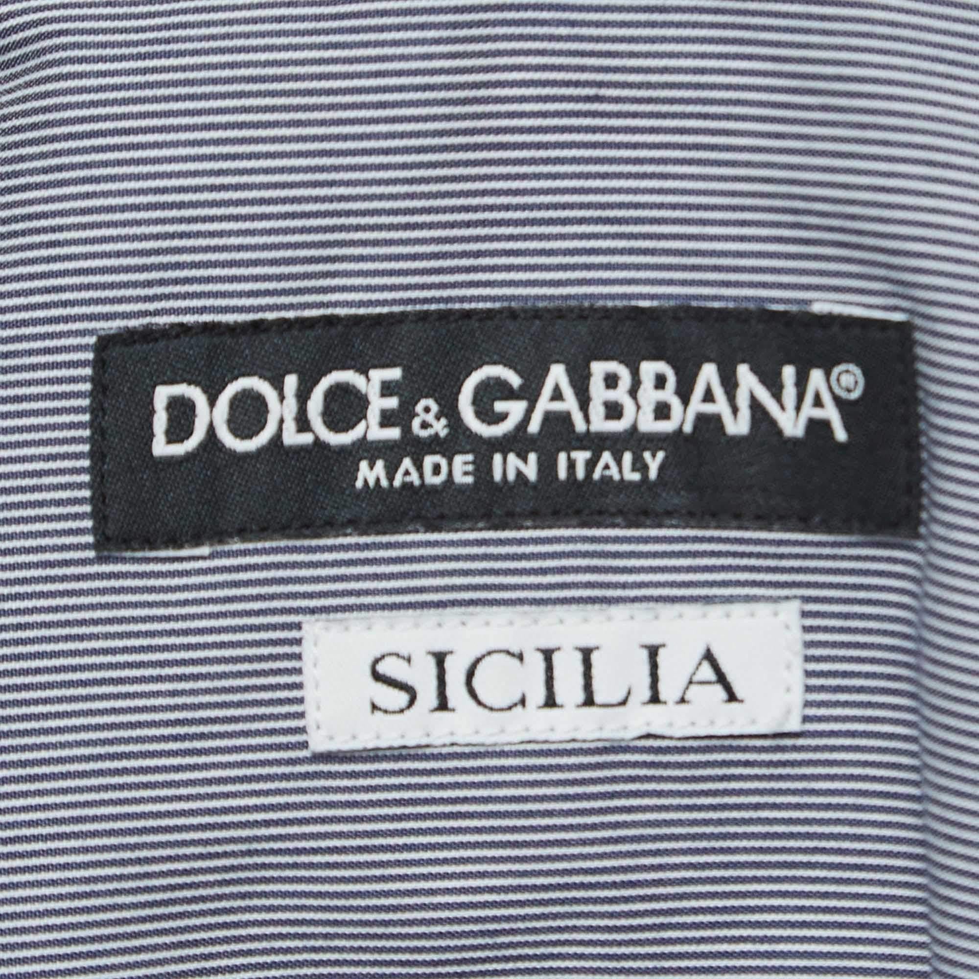 Dolce & Gabbana Navy Blue Striped Cotton Sicilia Full Sleeve Shirt S 1