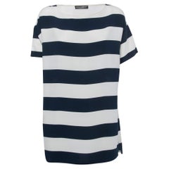 Dolce & Gabbana Navy Blue Striped Crepe Short Sleeve Tunic Top M