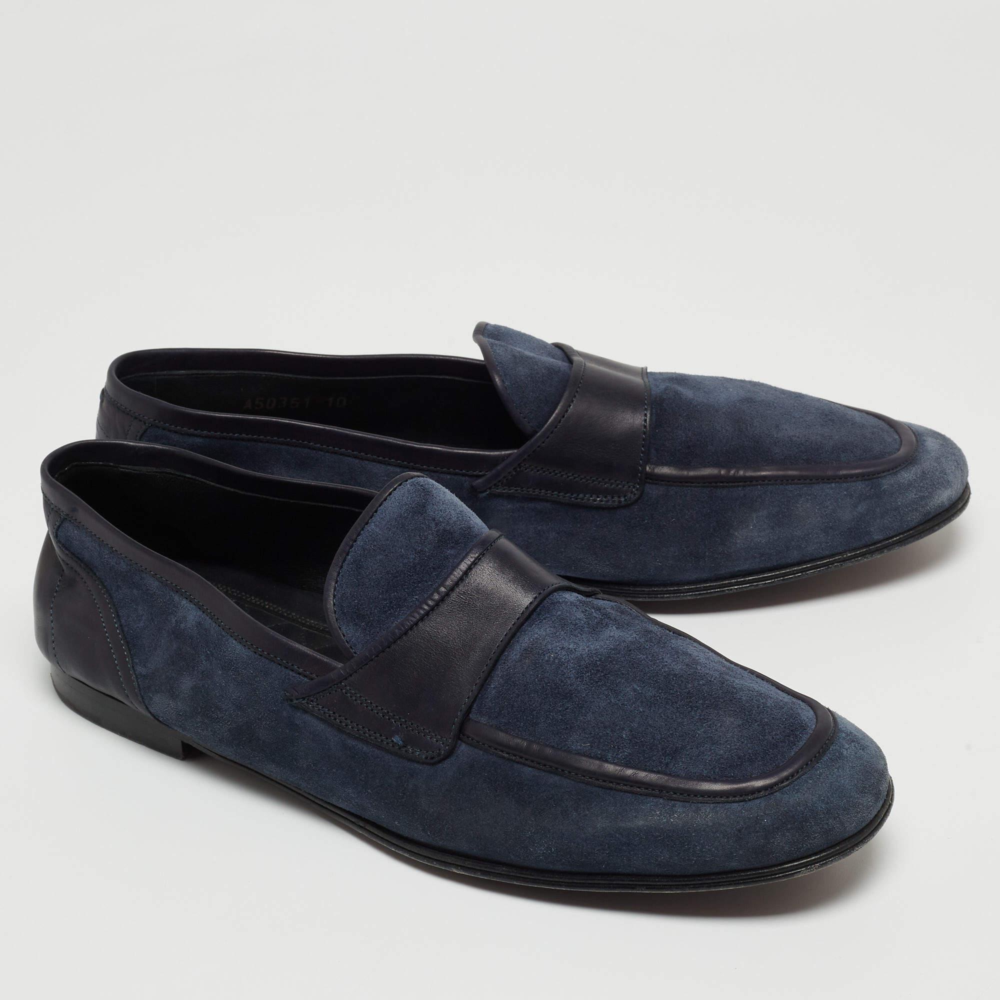 Black Dolce & Gabbana Navy Blue Suede Slip On Loafers Size 44