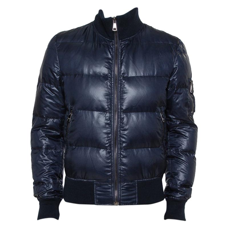 Dolce & Gabbana Navy Blue Synthetic Puffer Jacket M