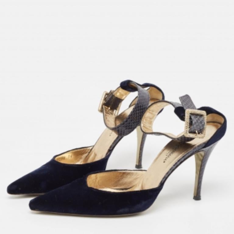 Dolce & Gabbana Marineblauer Samt und Python Knöchelriemen Sandalen Größe 36 im Angebot 3
