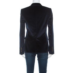 Dolce & Gabbana Navy Blue Velvet Notch Lapel Blazer S