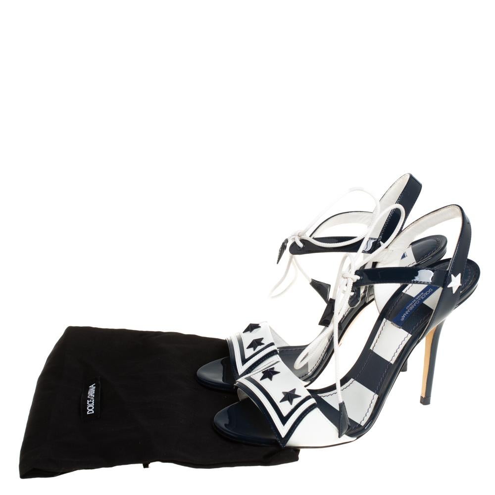 Dolce & Gabbana Navy Blue/White Ankle Tie Open Toe Sandals Size 38 3