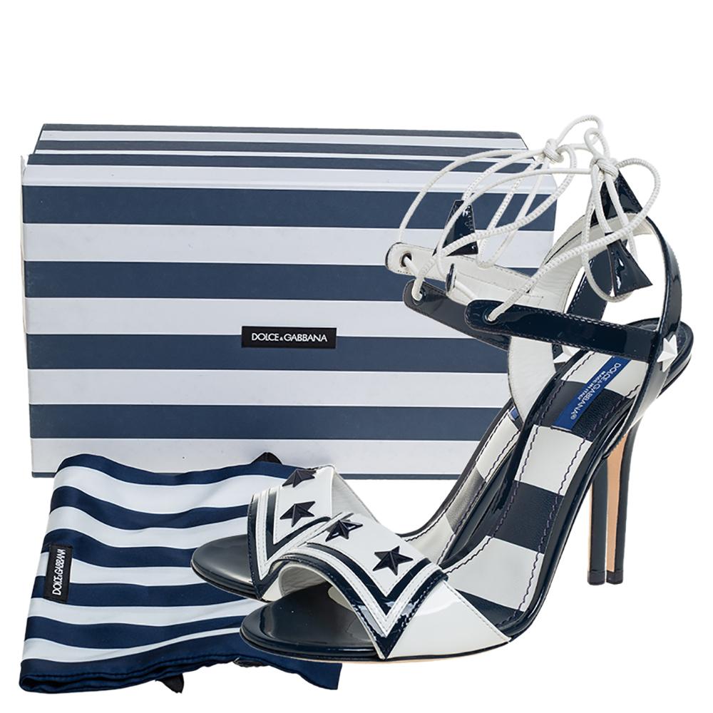 Dolce & Gabbana Navy Blue/White Keira Ankle Tie Open Toe Sandals Size 38 2