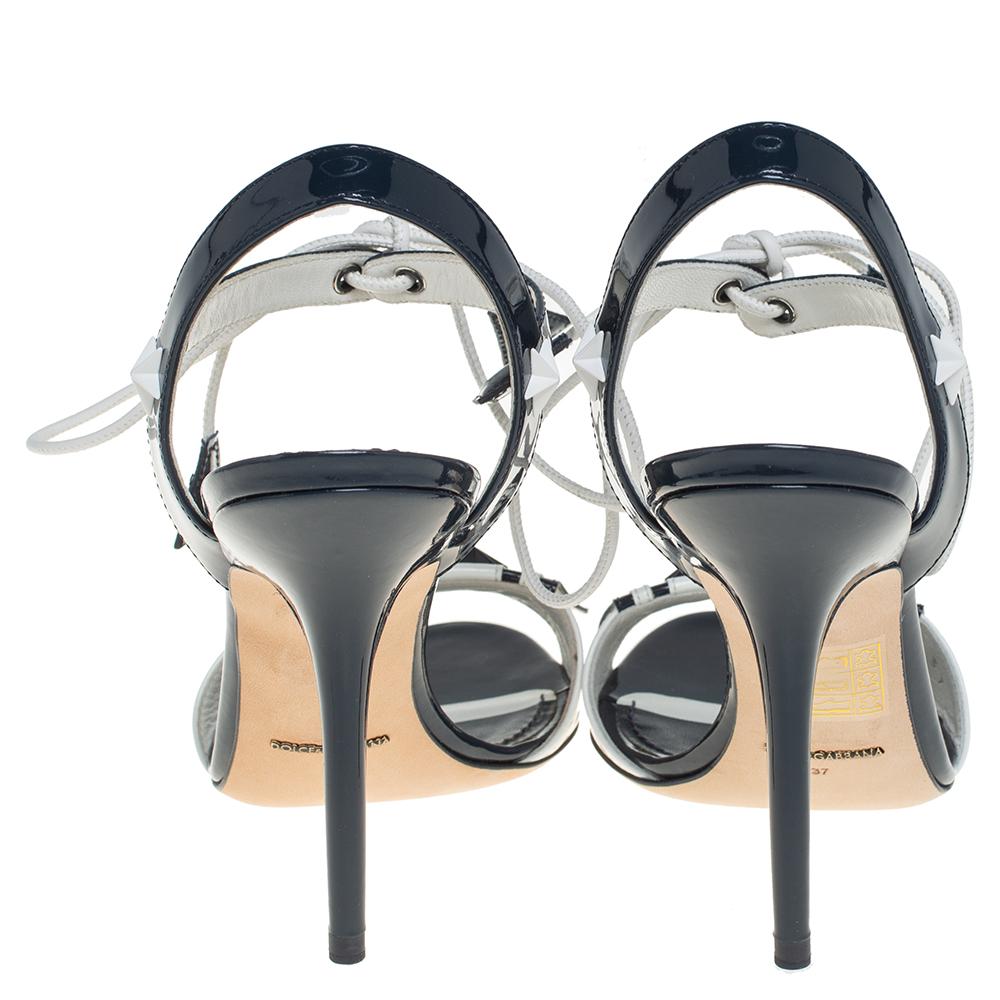 Women's Dolce & Gabbana Navy Blue/White Patent Leather Sailor Sandals Size 37