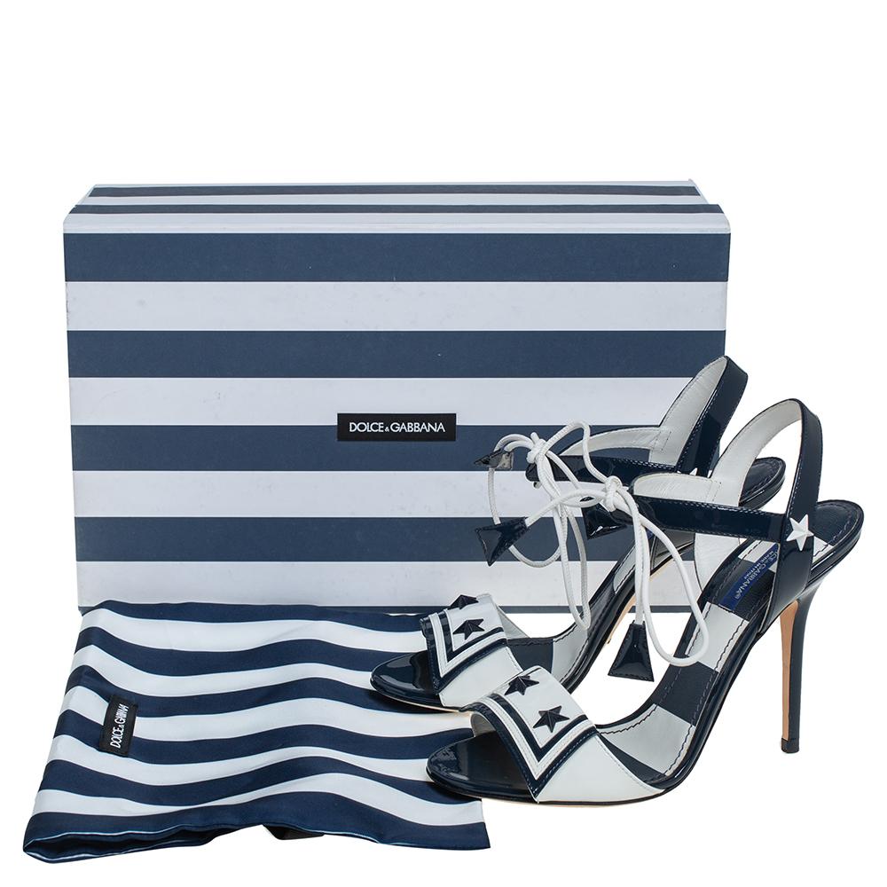 Dolce & Gabbana Navy Blue/White Patent Leather Sailor Sandals Size 37 2