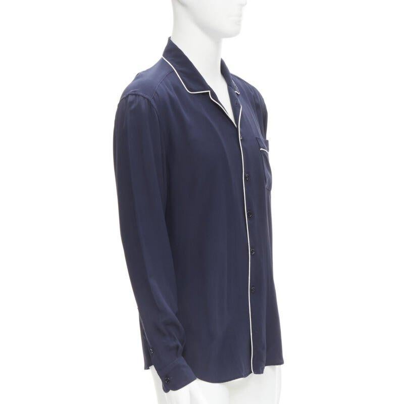 Nero DOLCE GABBANA camicia pigiama casual blu navy con profili bianchi S.S. White in vendita