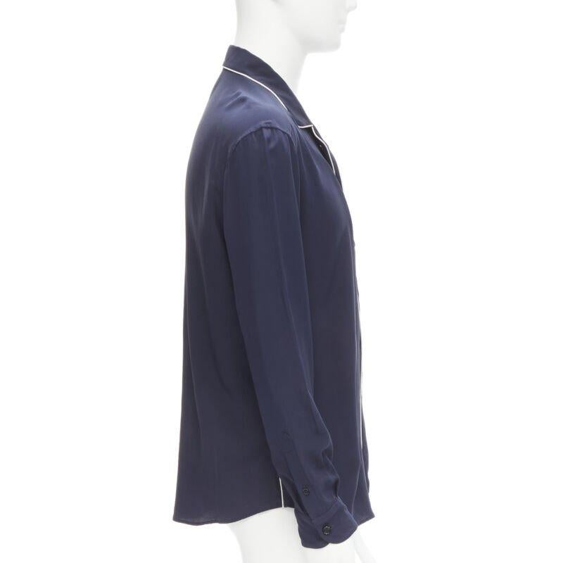 DOLCE GABBANA camicia pigiama casual blu navy con profili bianchi S.S. White In condizioni ottime in vendita a Hong Kong, NT