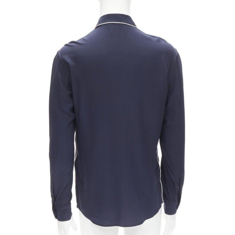 Donna DOLCE GABBANA camicia pigiama casual blu navy con profili bianchi S.S. White in vendita