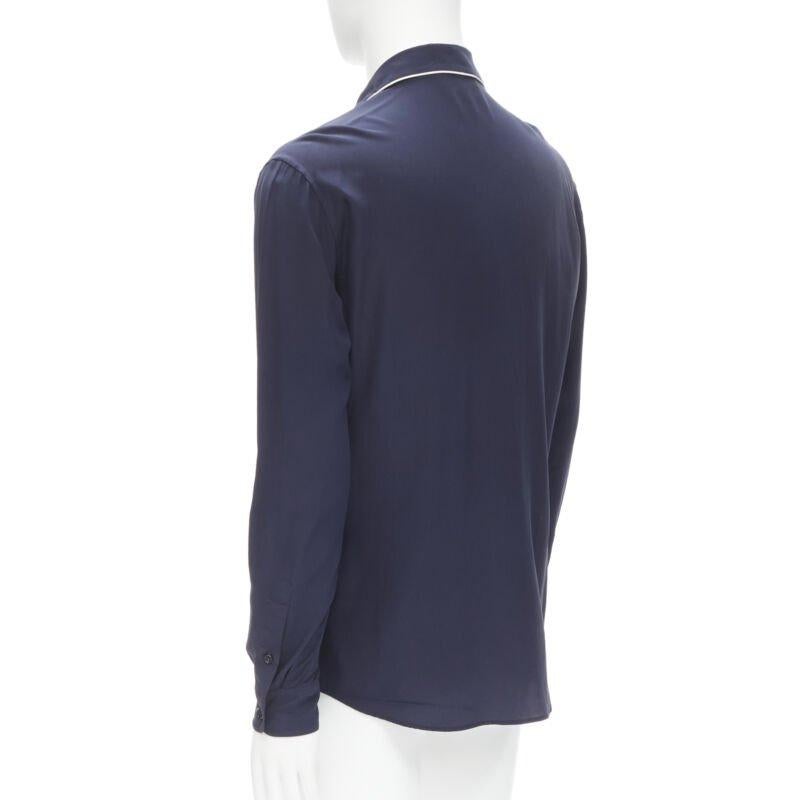 DOLCE GABBANA camicia pigiama casual blu navy con profili bianchi S.S. White in vendita 1
