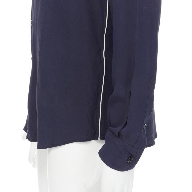 DOLCE GABBANA camicia pigiama casual blu navy con profili bianchi S.S. White in vendita 2