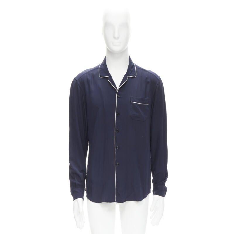 DOLCE GABBANA camicia pigiama casual blu navy con profili bianchi S.S. White in vendita 4