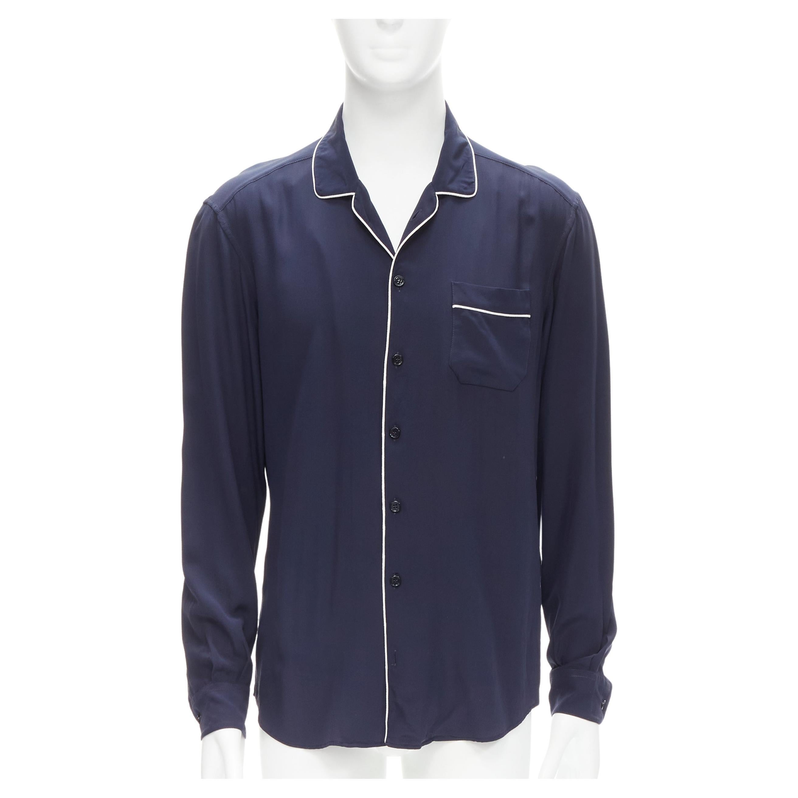 DOLCE GABBANA navy blue white piping casual pajama shirt S IT4 For Sale