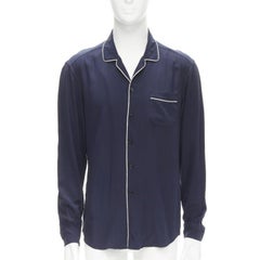 DOLCE GABBANA navy blue white piping casual pajama shirt S IT4
