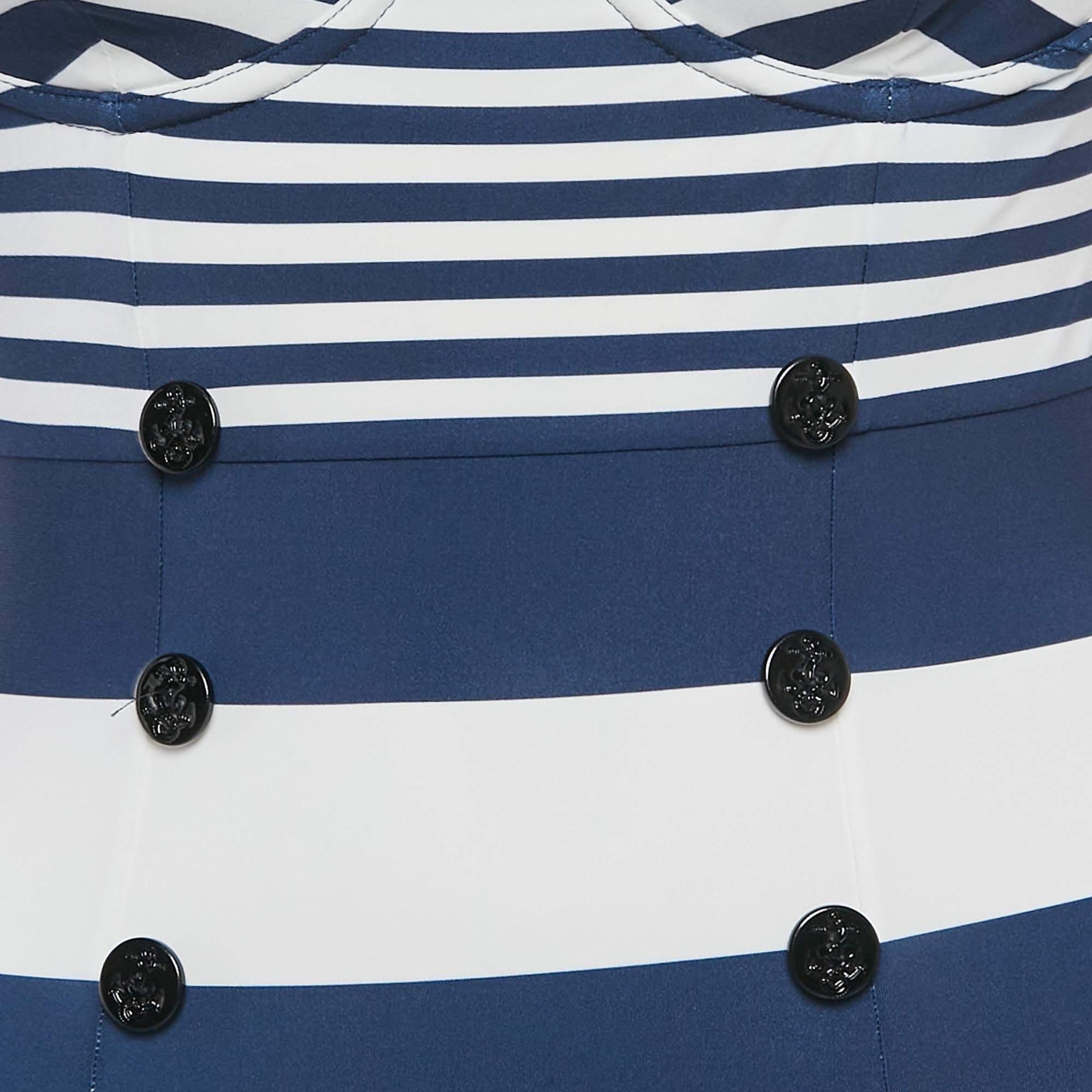 Black Dolce & Gabbana Navy Blue/White Striped Jersey Swimsuit S