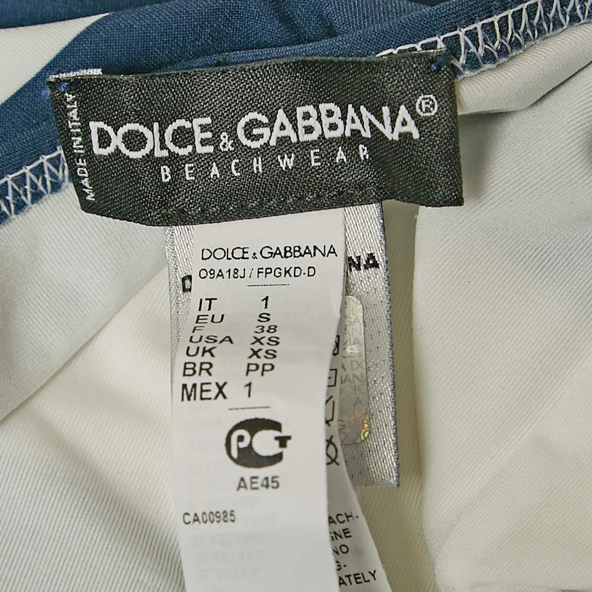 Dolce & Gabbana Navy Blue/White Striped Jersey Swimsuit S In New Condition In Dubai, Al Qouz 2