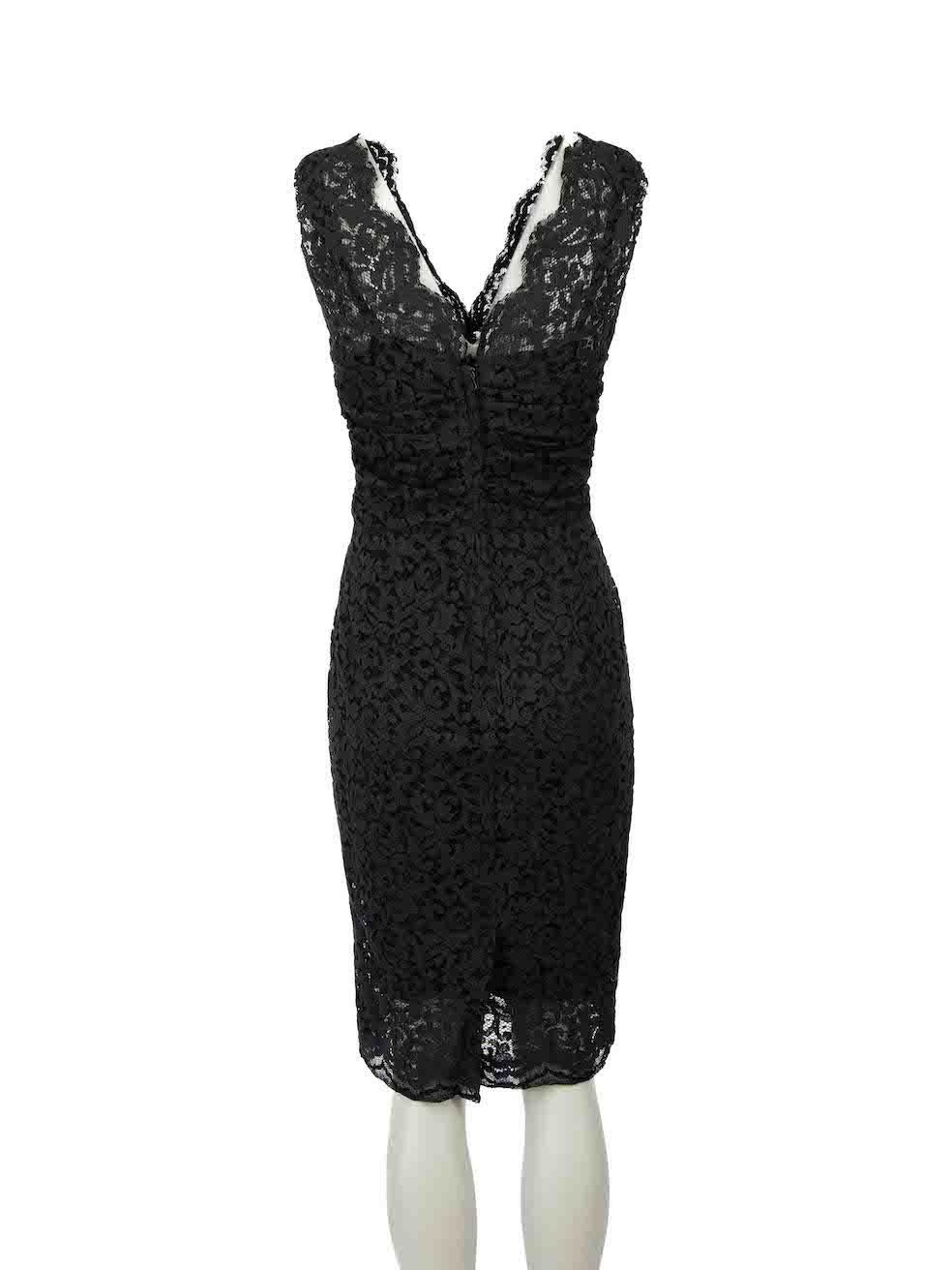 Dolce & Gabbana Navy Lace Ruched Dress Size S In Excellent Condition For Sale In London, GB