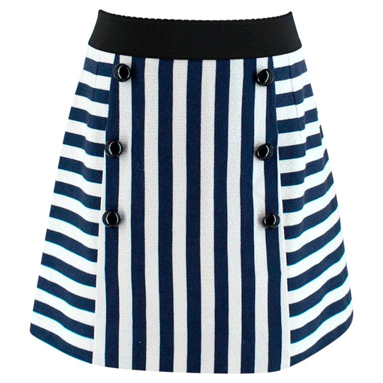 Dolce and Gabbana Navy and White Striped Mini Skirt - Size US 8 at 1stDibs  | navy and white striped skirt