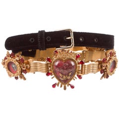 Dolce & Gabbana New Black Velvet Crystal Evening Waist Belt in Box