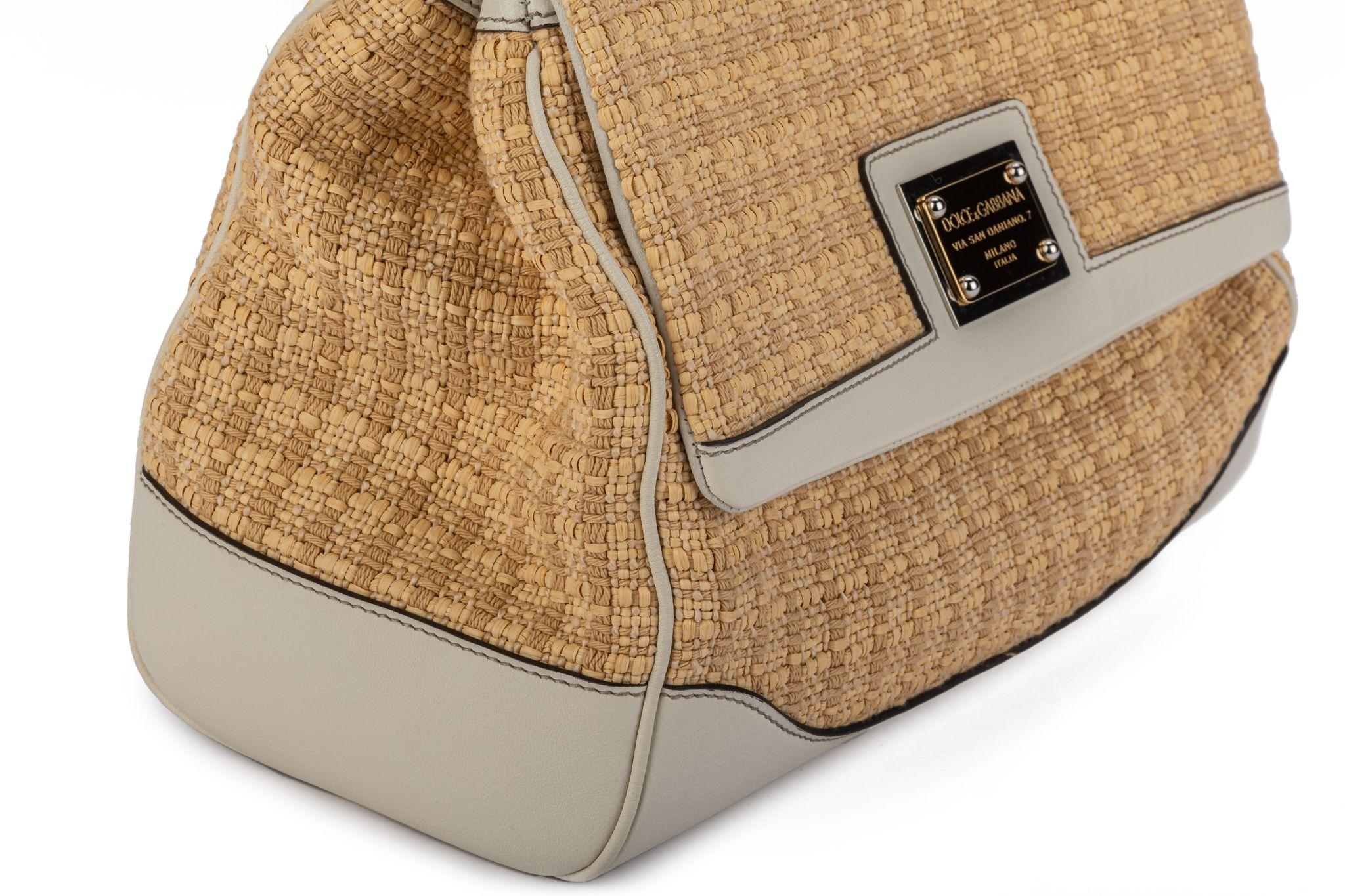 Dolce Gabbana New Large Straw Cream Bag For Sale 3