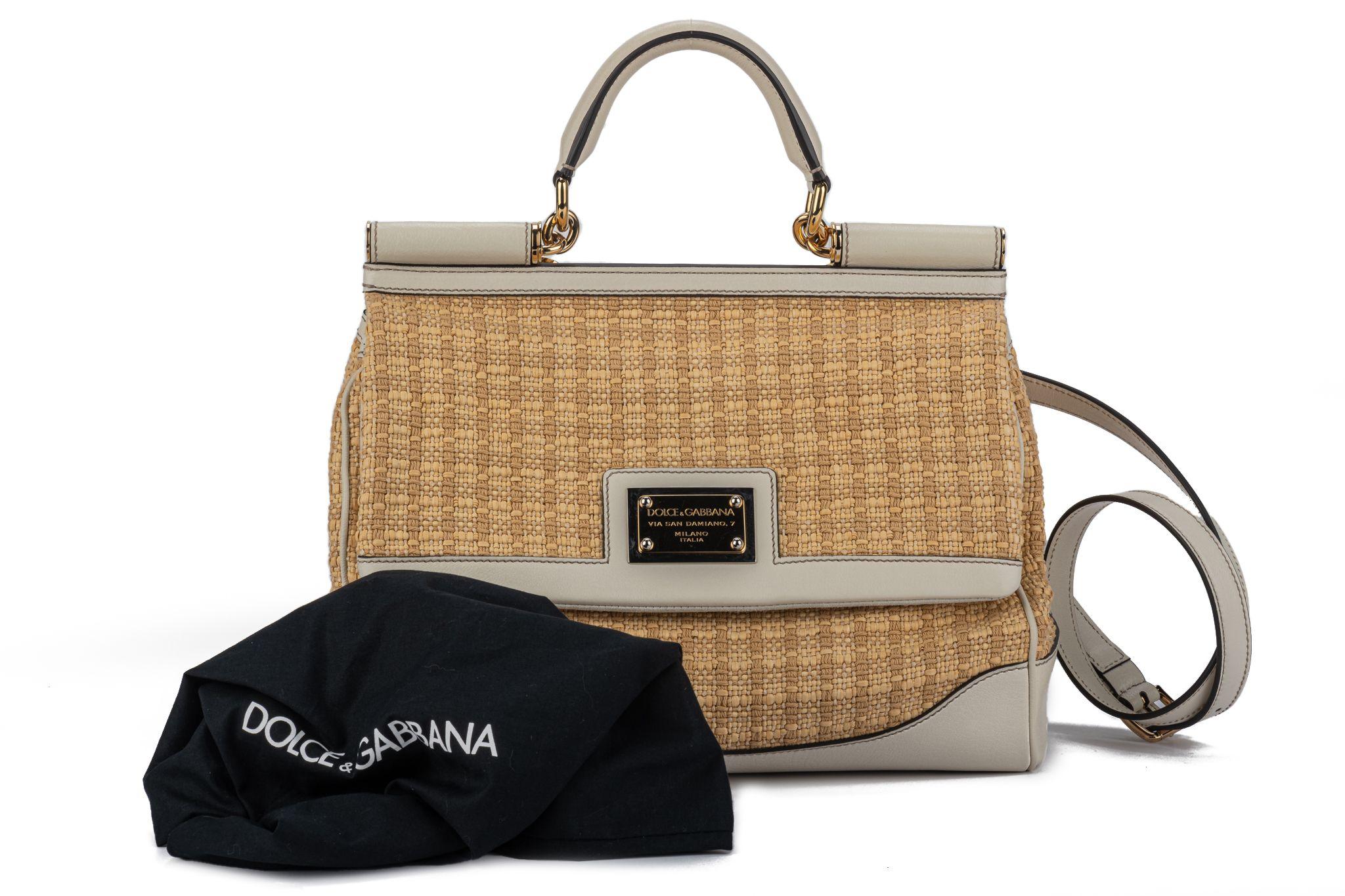 Dolce Gabbana New Large Straw Cream Bag For Sale 9