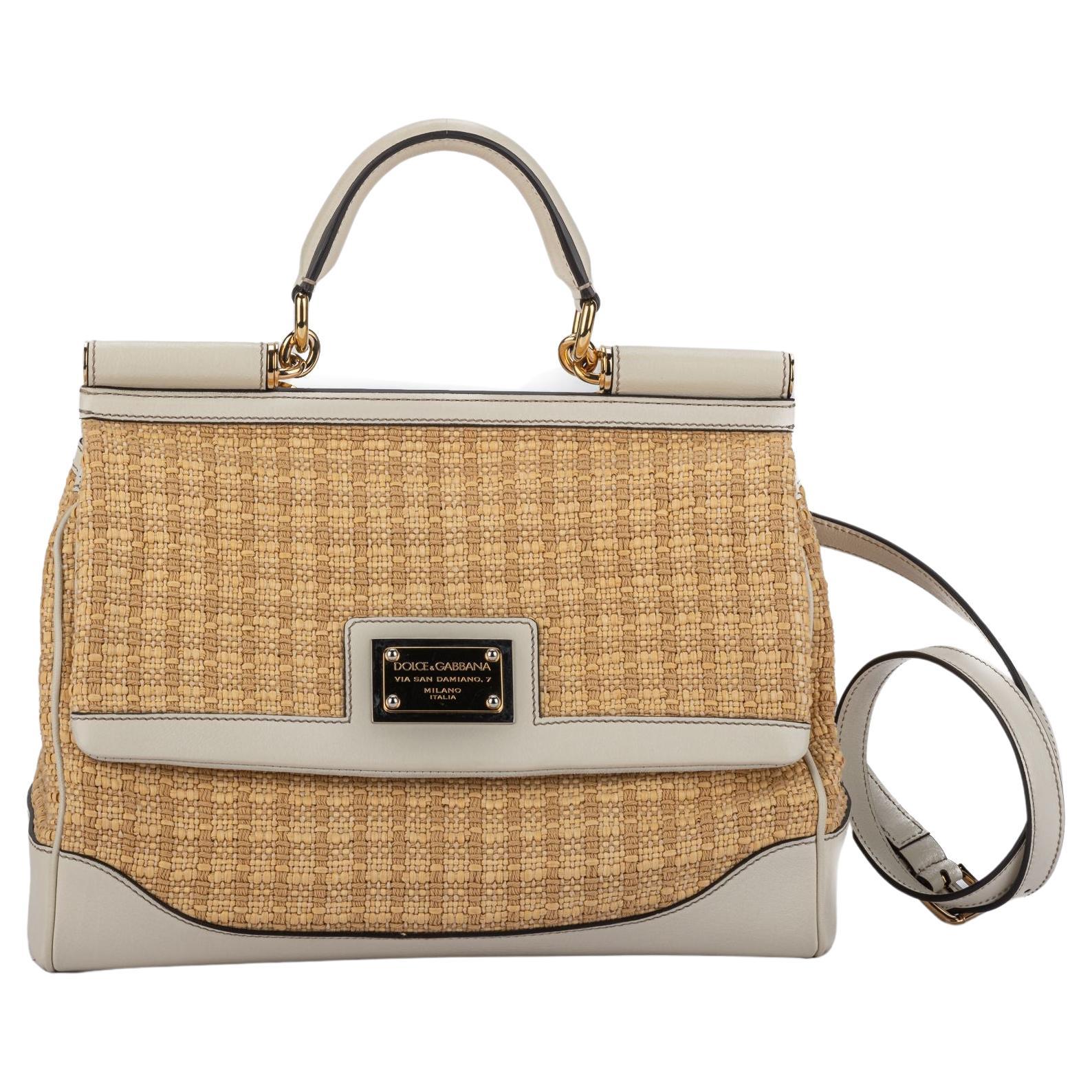 Dolce Gabbana New Large Straw Cream Bag For Sale at 1stDibs