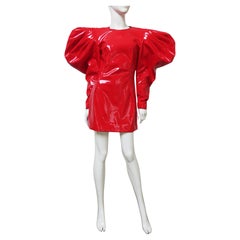 Dolce & Gabbana New Red Polyurethane Heart Dress Puff Sleeves Shoulders 1990s