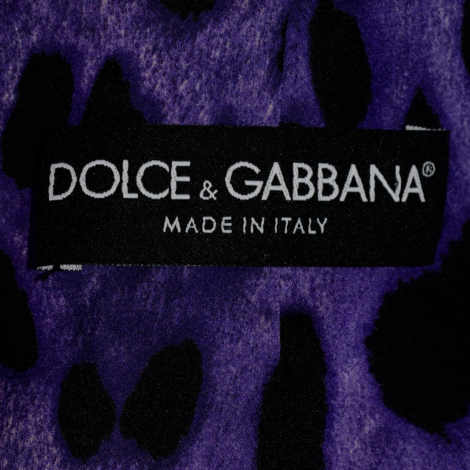 Dolce & Gabbana New With Original Tags Black Tuxedo Vest w Purple Leopard Back 3
