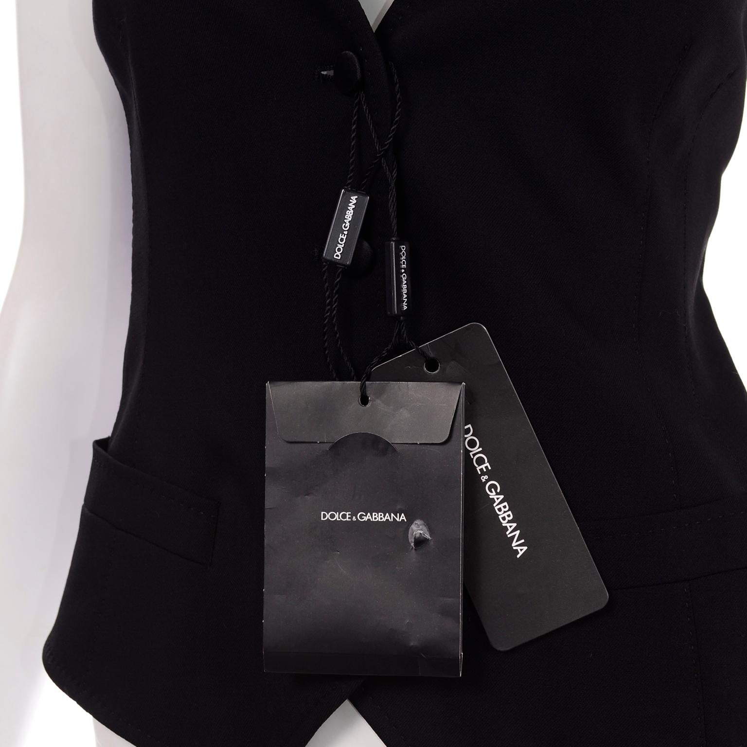 Dolce & Gabbana New With Original Tags Black Tuxedo Vest w Purple Leopard Back In New Condition In Portland, OR