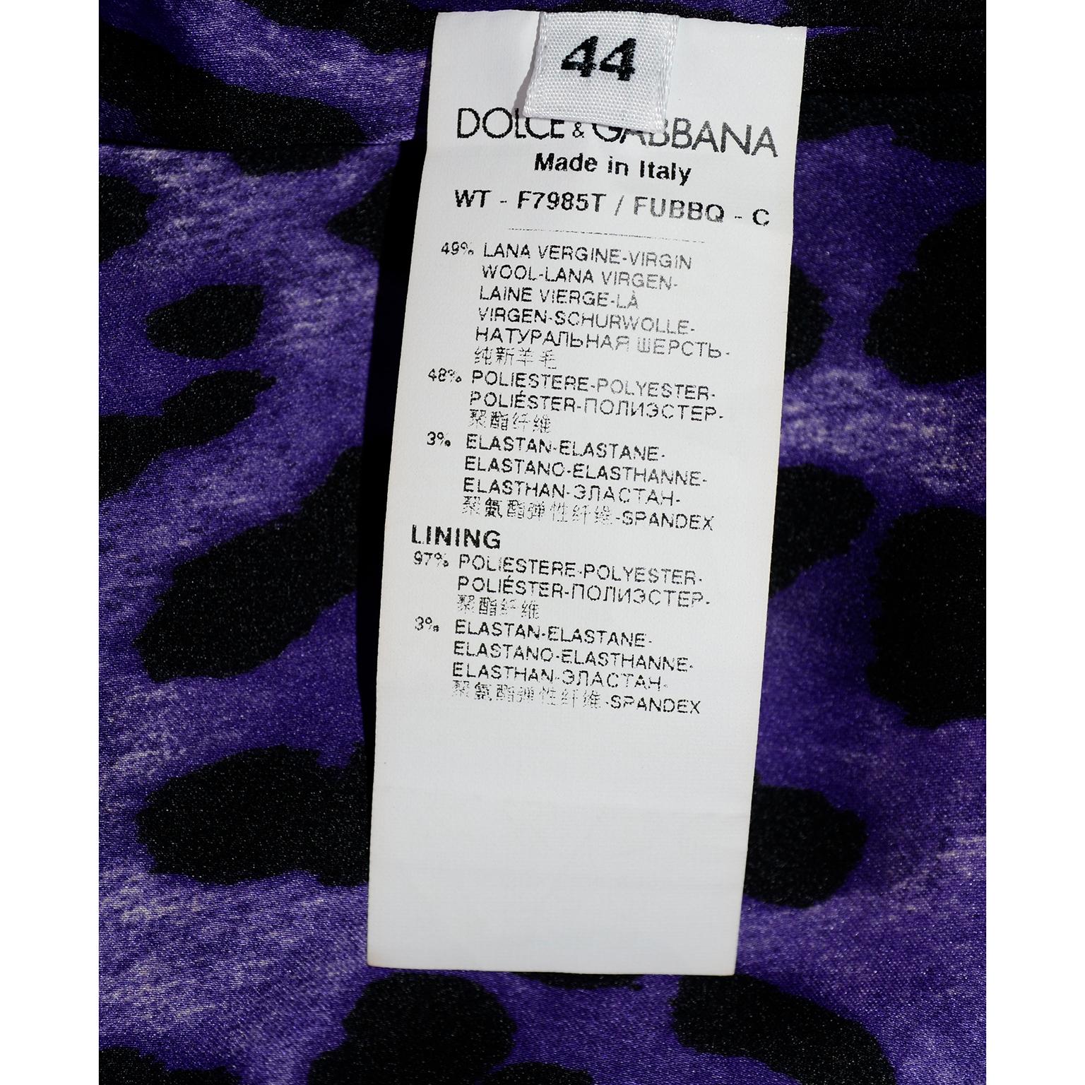 Dolce & Gabbana New With Original Tags Black Tuxedo Vest w Purple Leopard Back 2