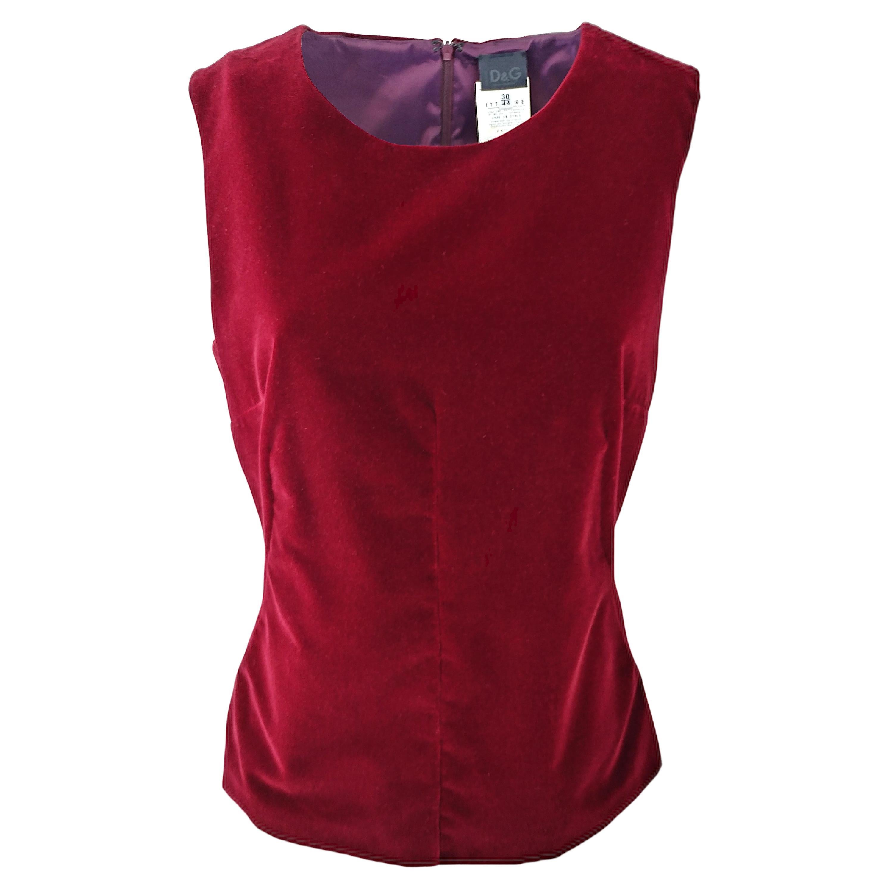 DOLCE and GABBANA New with Tags 00s Vintage Cotton Red Velvet Blouse