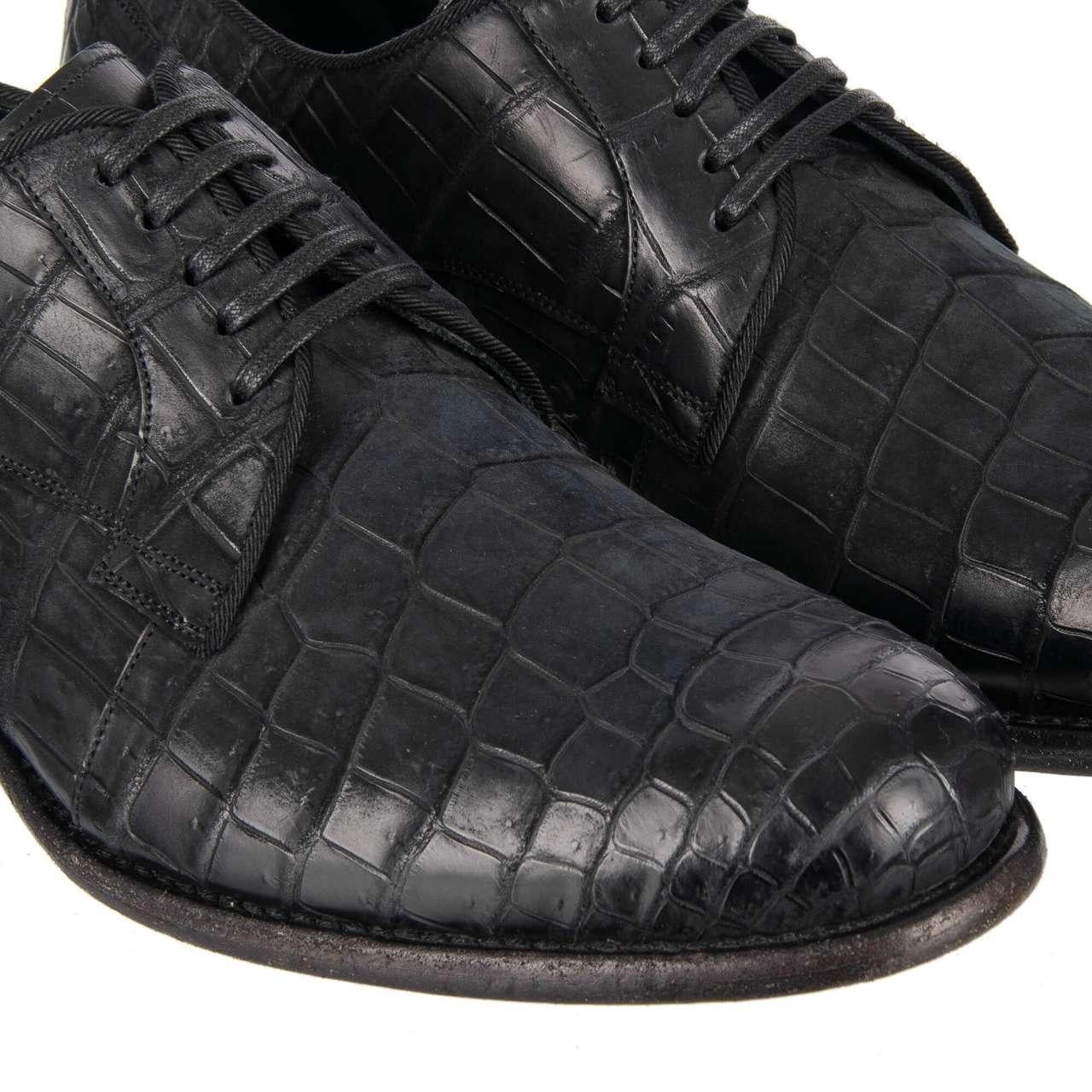 Dolce & Gabbana Nubuck Crocodile Leather Derby Shoes Black 40 For Sale 2