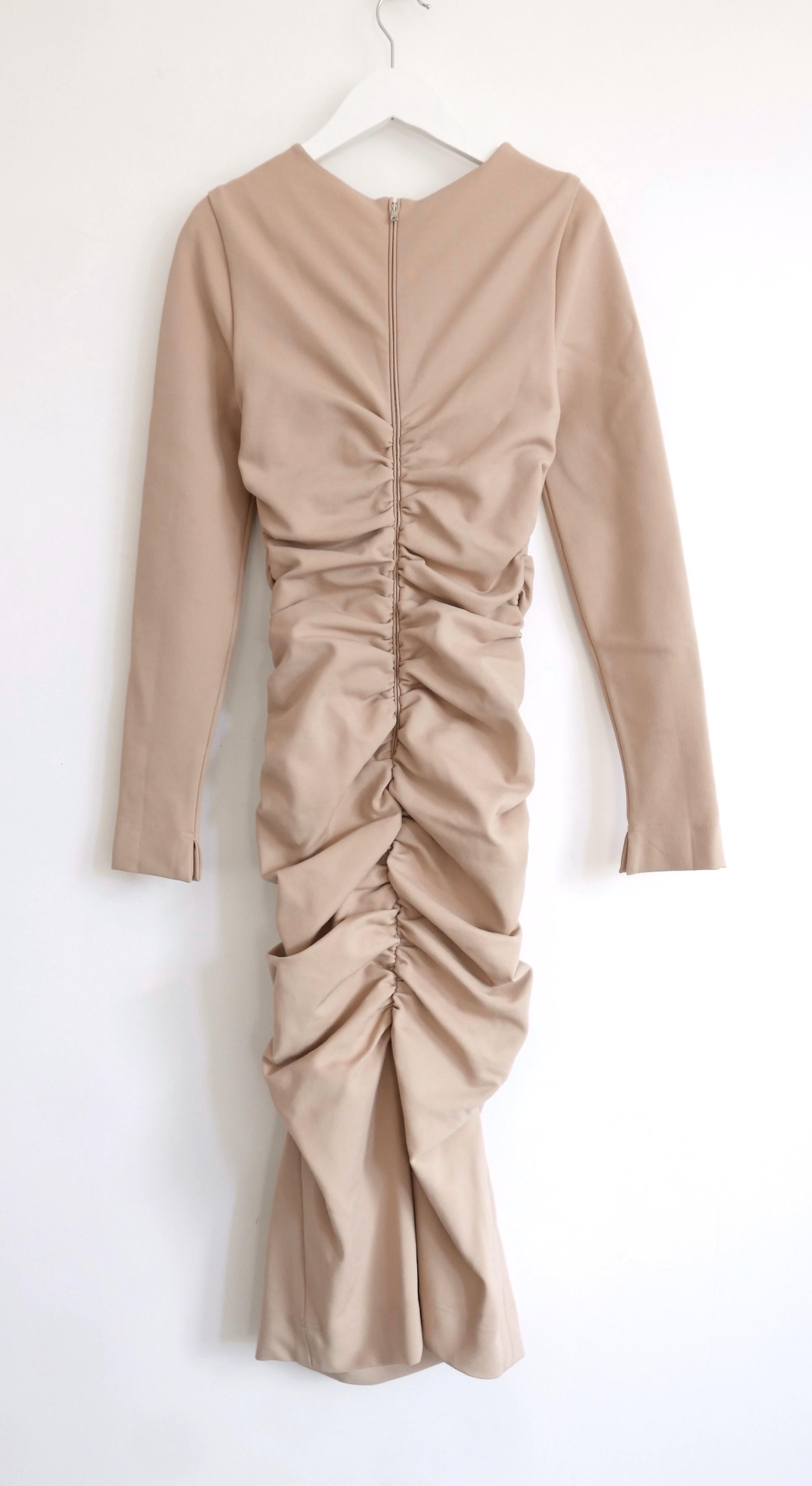 Dolce & Gabbana Nude Beige Ruched Midi Dress  In New Condition For Sale In London, GB