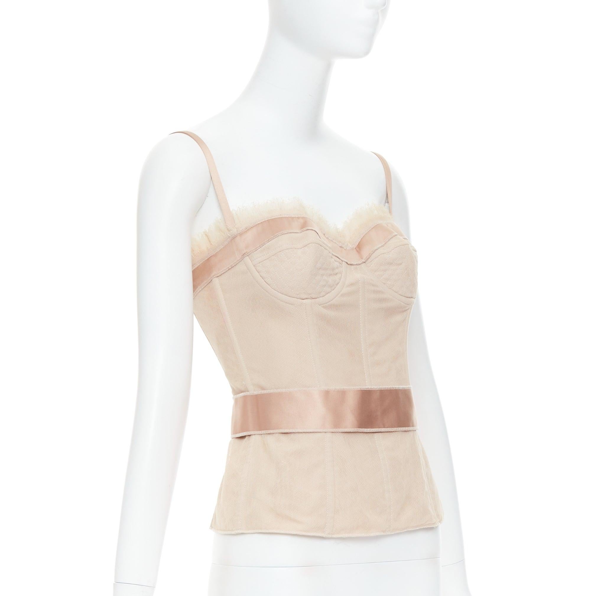 DOLCE GABBANA nude cotton tulle bust satin belt corset bustier IT40 S In Good Condition In Hong Kong, NT