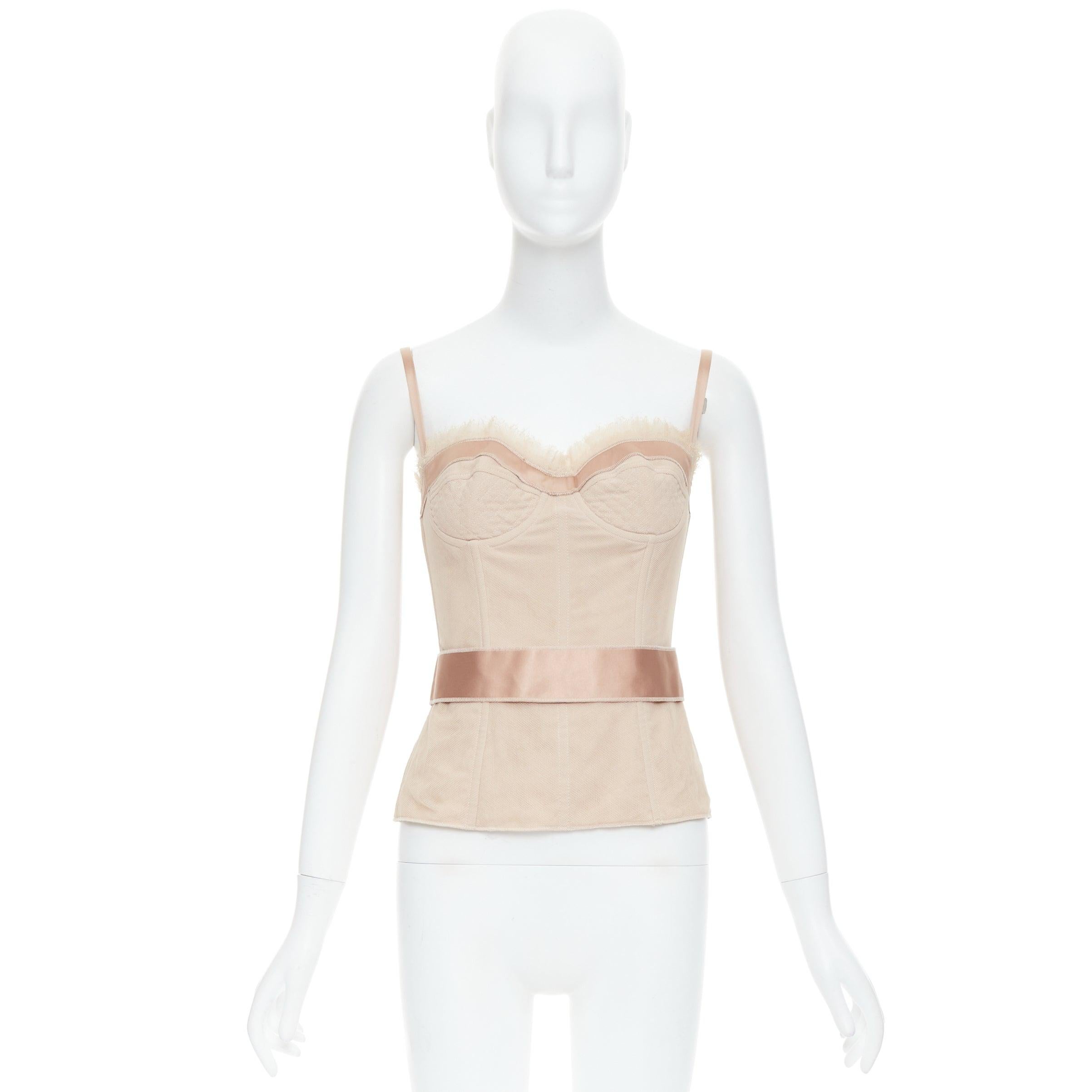 DOLCE GABBANA nude cotton tulle bust satin belt corset bustier IT40 S 5