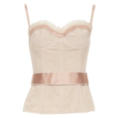 DOLCE GABBANA nude cotton tulle bust satin belt corset bustier IT40 S