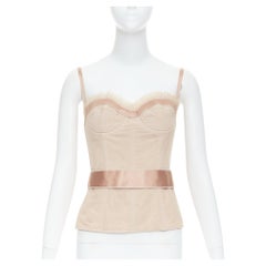 DOLCE GABBANA nude cotton tulle bust satin belt corset bustier IT40 S