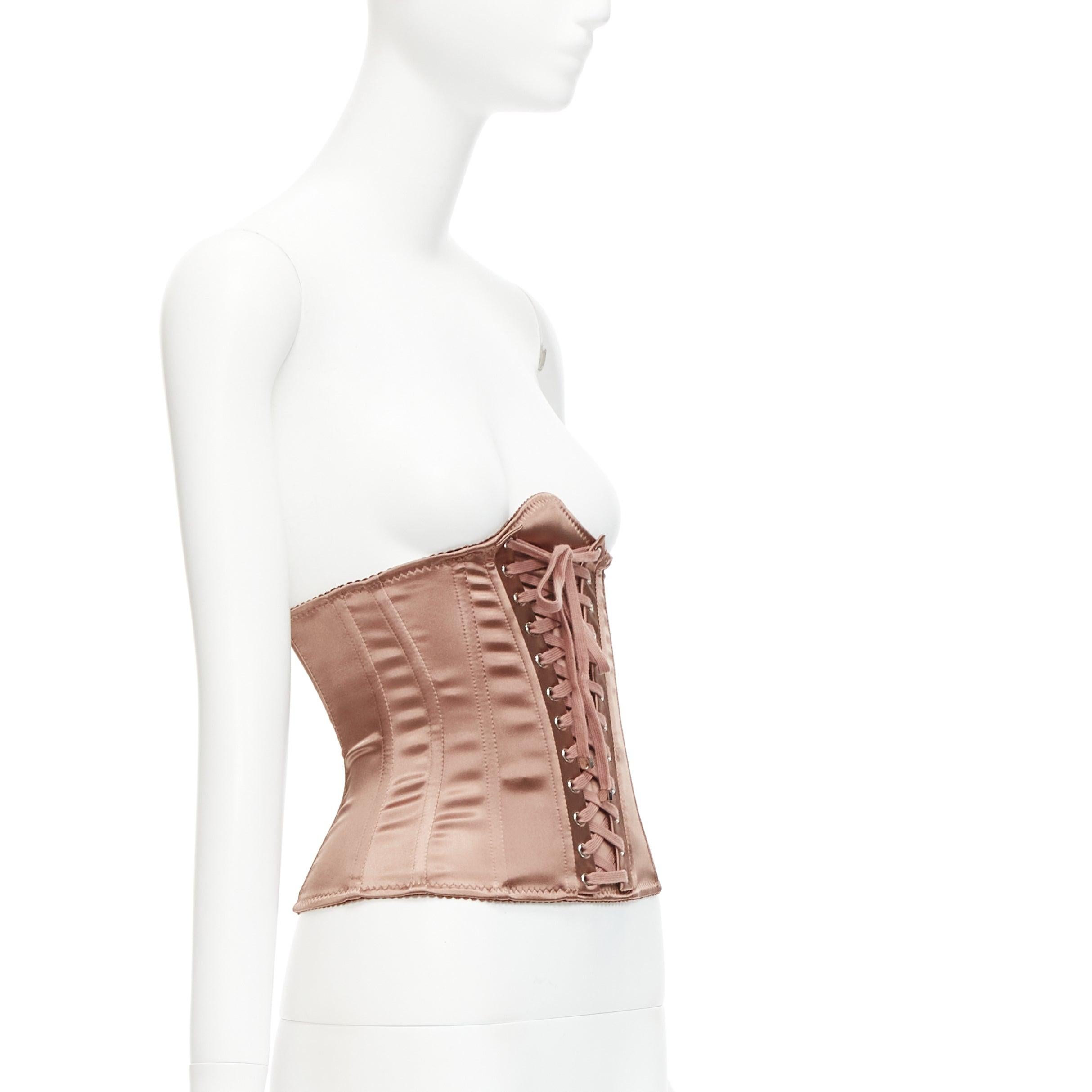 DOLCE GABBANA nude ribbon lace detailing boned corset belt IT36 XXS In Excellent Condition For Sale In Hong Kong, NT